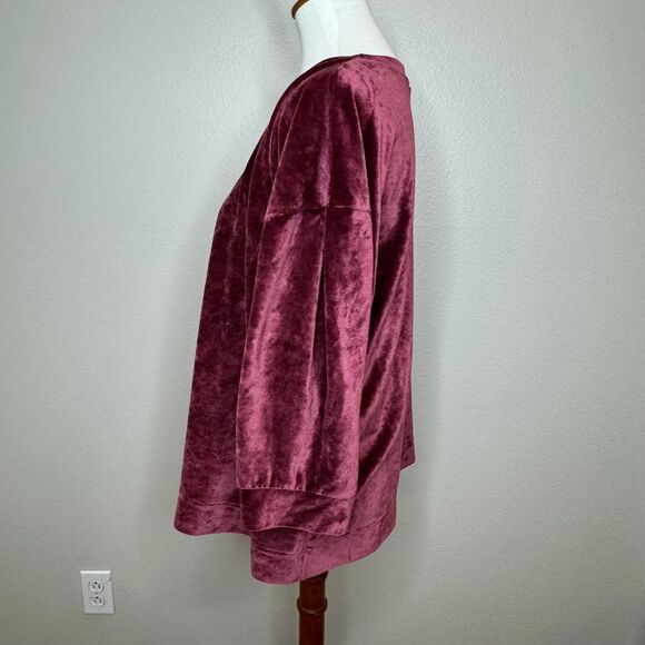 GARNET HILL Moonrise Velour Pullover Top XL Burgundy Dolman Sleeve Boxy Oversize - Picture 6 of 11